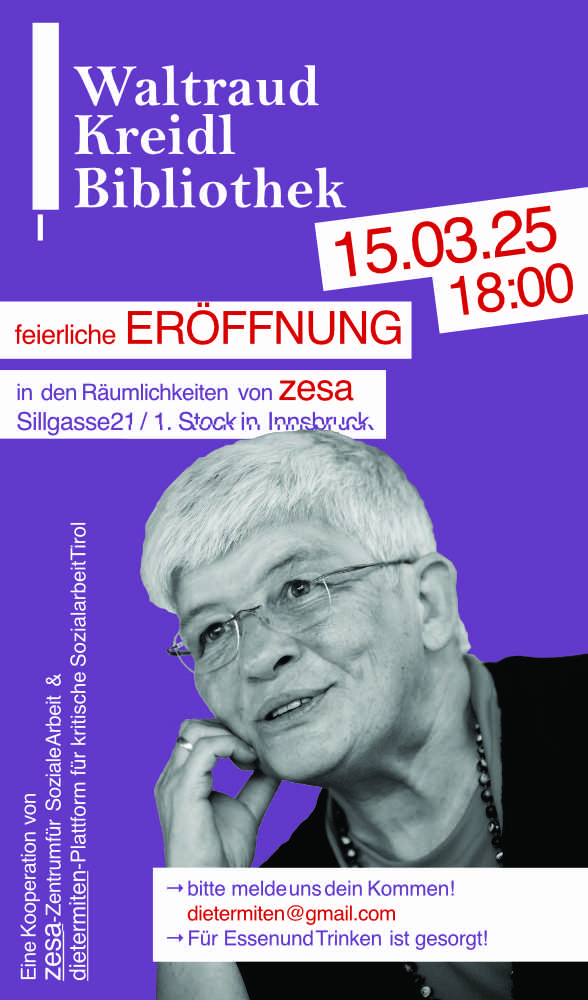 Ankündigung zur Eröffnung der Waltraud Kreidl Bibliothek